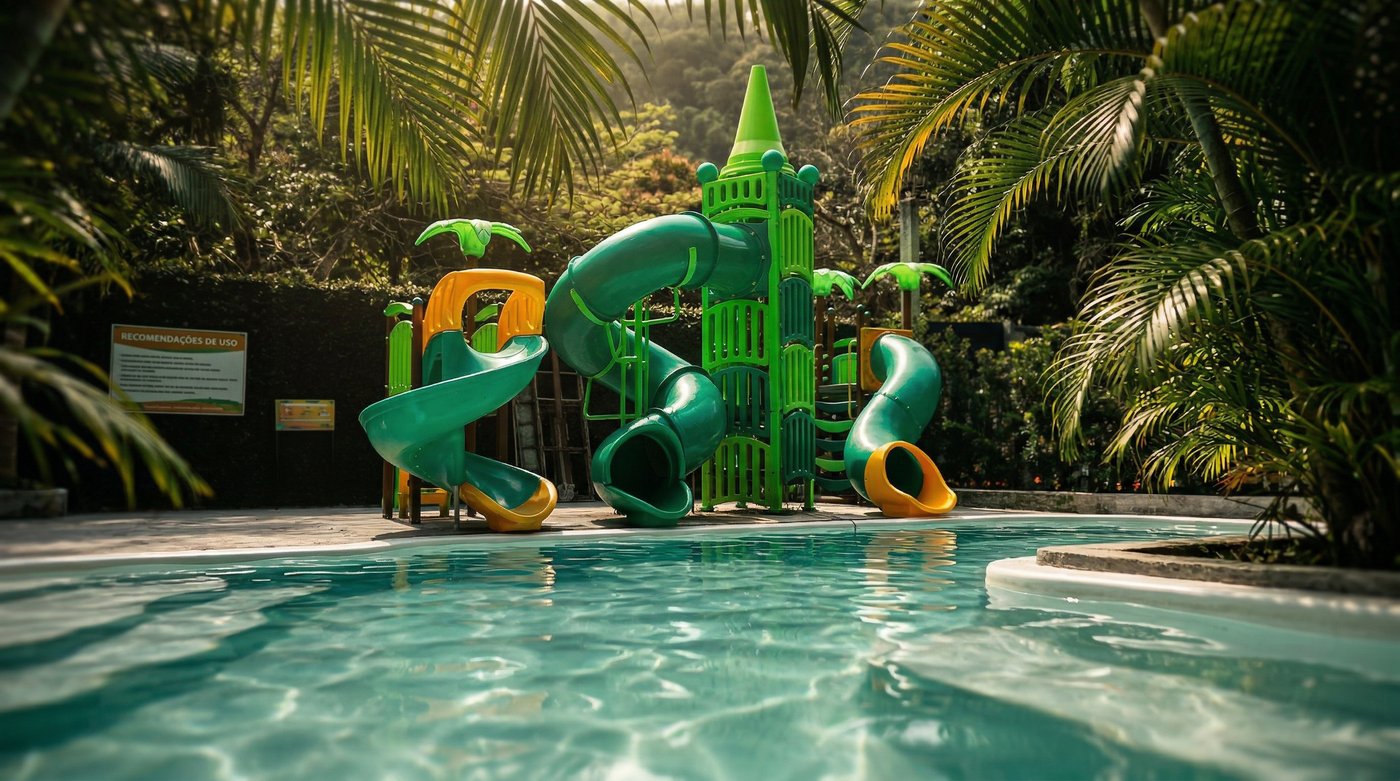 Playground para piscina com escorregadores e tobog&atilde;
